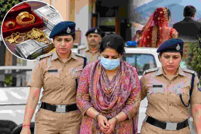 Alt Text: हमीरपुर धोखाधड़ी मामले से संबंधित सांकेतिक तस्वीर में महिला को पुलिस हिरासत में दिखाया गया है