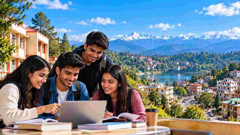 Students collaborating on a laptop for education and skill development in Hamirpur, Himachal Pradesh